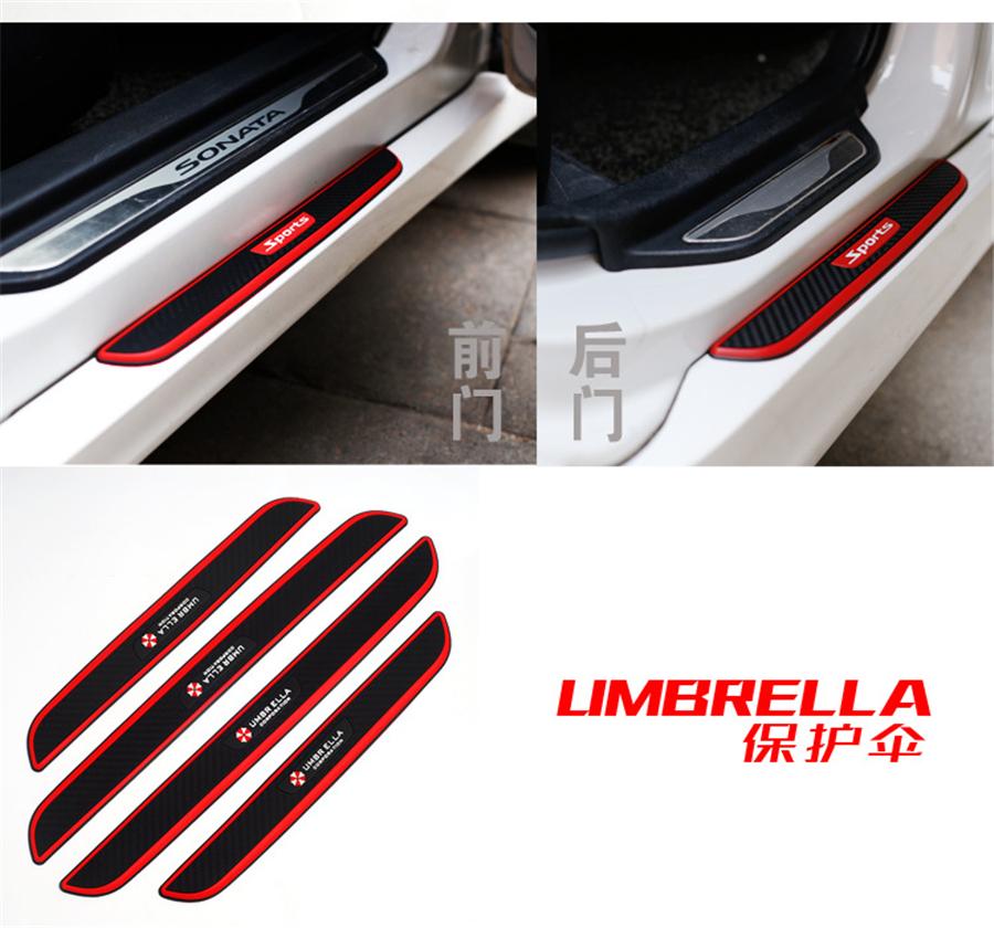 Black Rubber Carbon Car Door Scuff Sill Cover Plate Panel Step Protector Sticker
