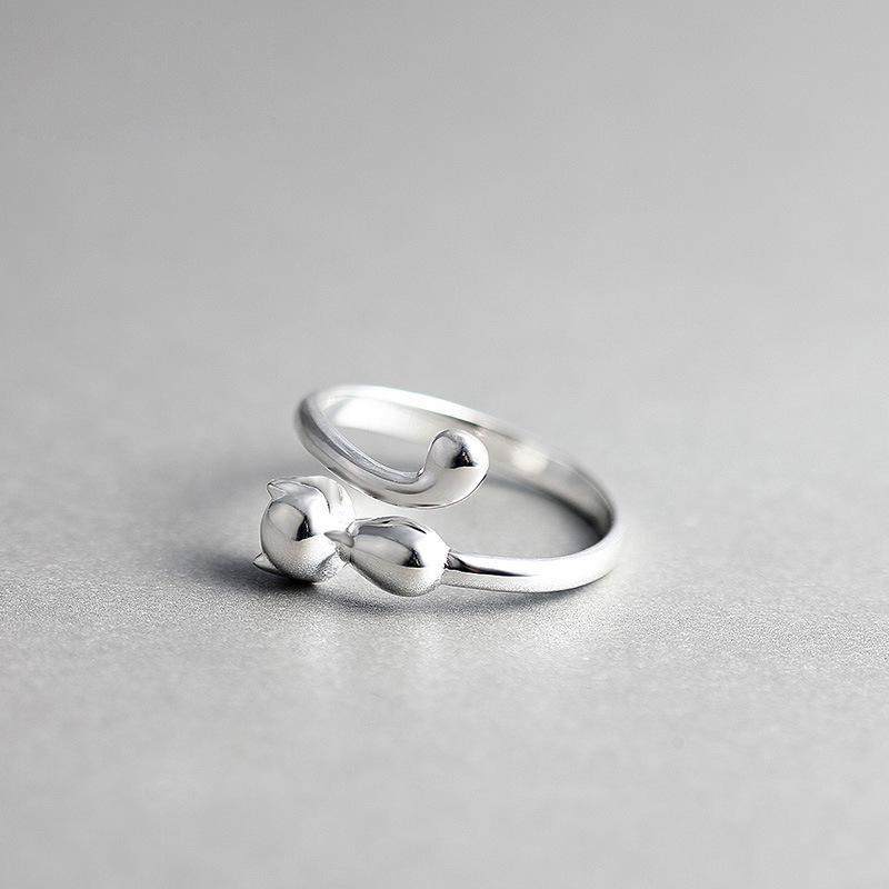 925 Silver Jewelry Individuality Fashion Aesthetic Accessories Female Small Fresh Cat Opening Rings R148