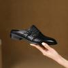 Fashion NEW Summer Women Mules Genuine Leather Shoes for Women Cover Toe Slingback Shoes Round Toe Low Heel Sandals Rivet Modern Slipper