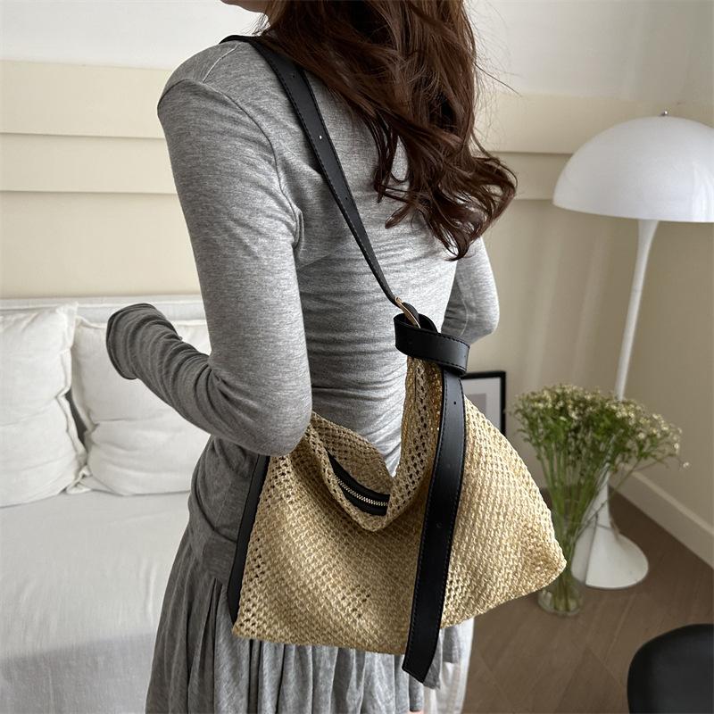 Large Capacity Woven Personalized New Trendy Fashion Retro Straw Woven Shoulder Tote Women's Bag