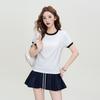 Baumwoll-Kurzarm-T-Shirt Damen Sommer Oberteil Schlankmachend Rechte Schulter Rundhals Slim Fit T-Shirt