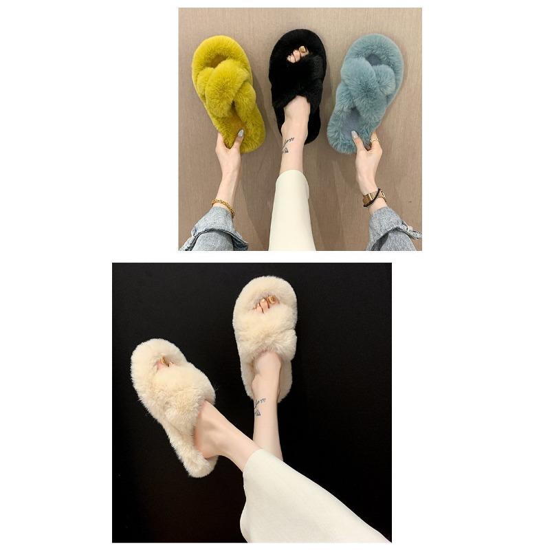 Women's Internet Celebrity Thick-soled Fur Slippers Women's Outerwear 2024 Autumn and Winter Cross Fur Slippers