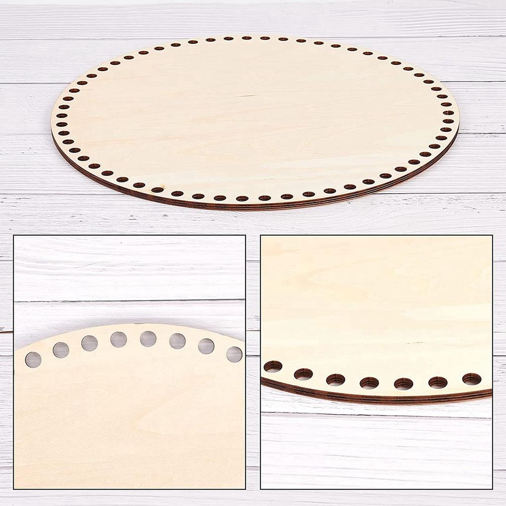A84X-2X 30Cm Natural Wooden Basket Bottom With Hole, Circle Blank Wood Base For DIY Knitting Crochet Bag Bottom Shaper Craft