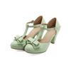 T-Straps Summer Women Sandals Fashion Pink Green Heels Lolita Shoes For Girls Sweet Bow-tied Office Wedding Shoes Large Size 44