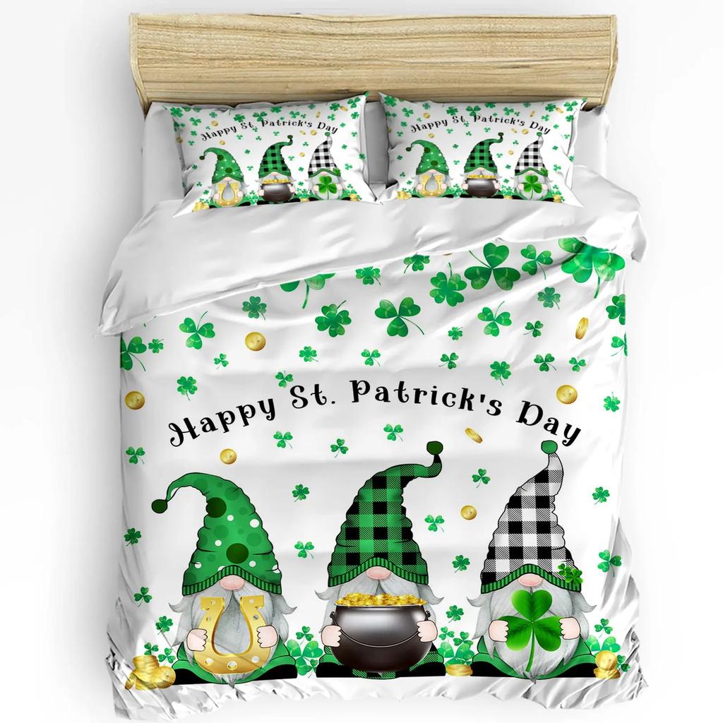 St. Patrick'S Day King Queen Bedding Set Lucky Shamrocks Duvet Cover Irish Clover Celebration Day Party Polyester Quilt Cover