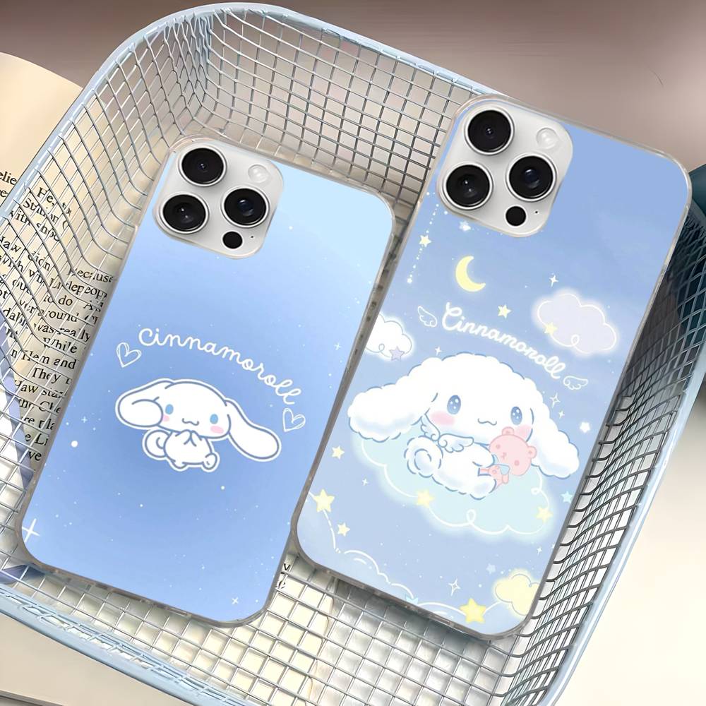 Caroon Cute C-Cinnamorolls For IPhone 17 Air 16 15 14 13 12 11 Pro Max Plus Phone Case Silvery Satin Glossy Surface