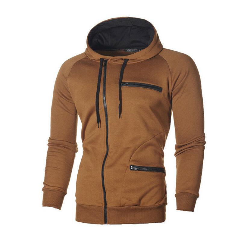 slim plain zipper hooded jacket