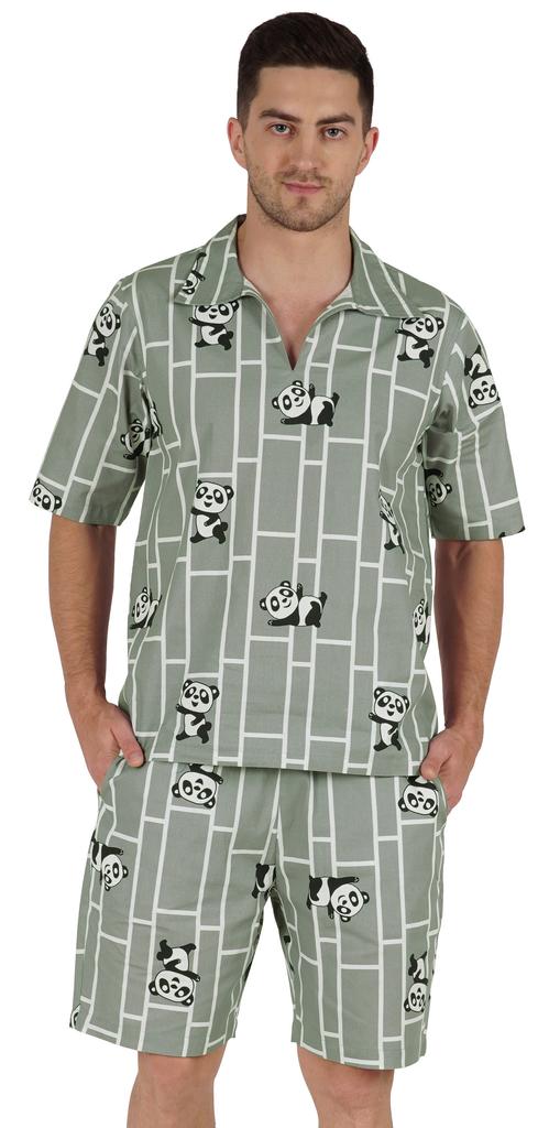 Inkmeso Printed Cotton Nightwear Shorts Set For Men's Summer Half Sleeve Cute Loungewear
