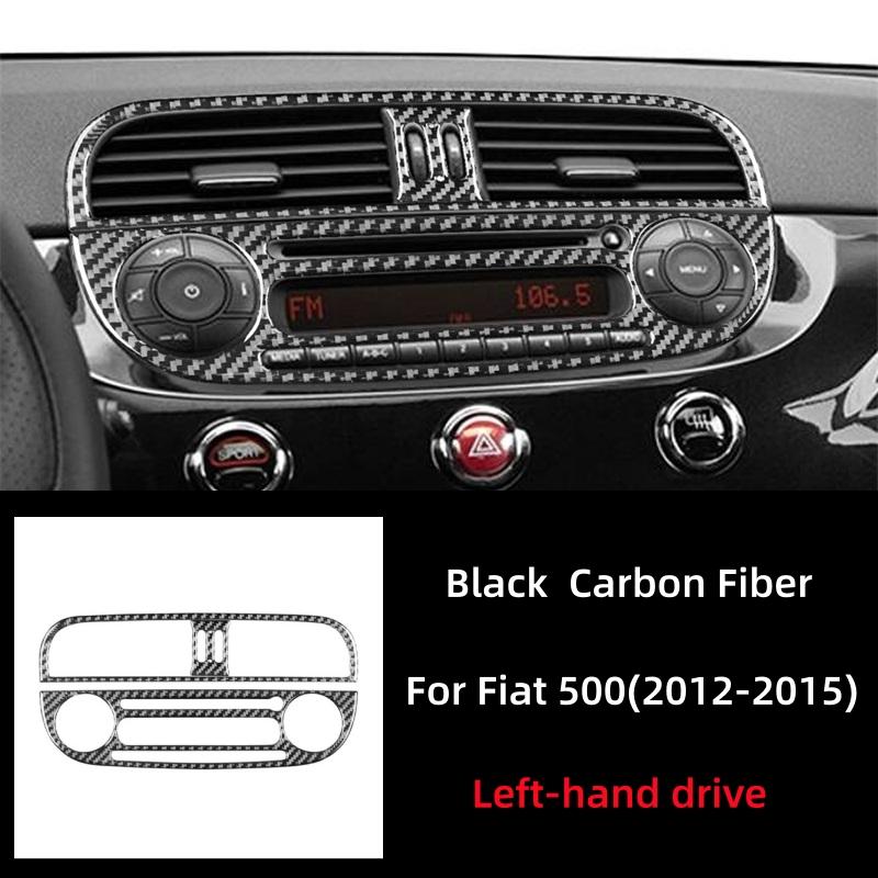 For Fiat 500 2012-2015 Accessories Real Soft Carbon Fiber Car Central Control CD Air Vent Decoration Sticker Cover Trim