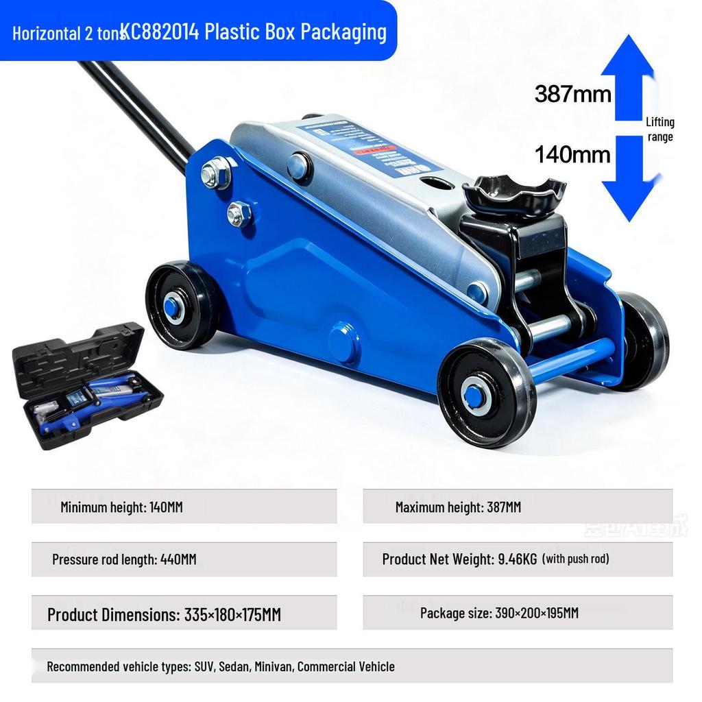 2-Ton Horizontal Hydraulic Car Jack for SUVs – 3T Tire Change Tool