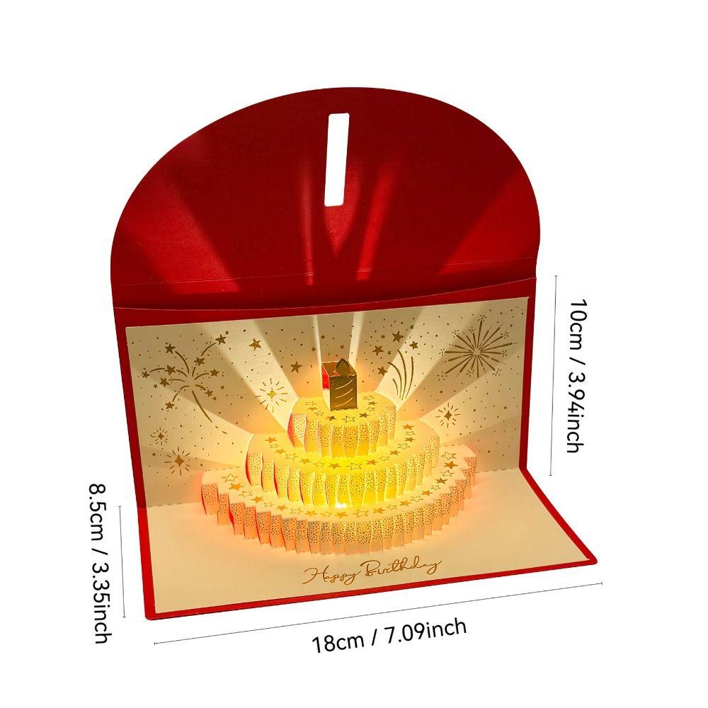 3D Pop-Up Birthday Red Envelope Greeting Card Can Hold 1-20 Cash Foldable Musical Light Greeting Card Gold Gold-stamped Cover