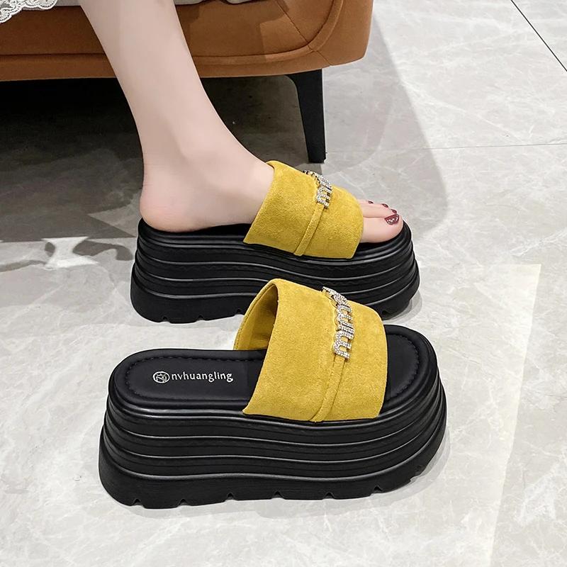 Fashion 8CM Summer Beach Sandals New 2025 Women Wedge Heels Slippers Ladies High Platform Chunky Slides Woman Outdoor Casual Flip Flop