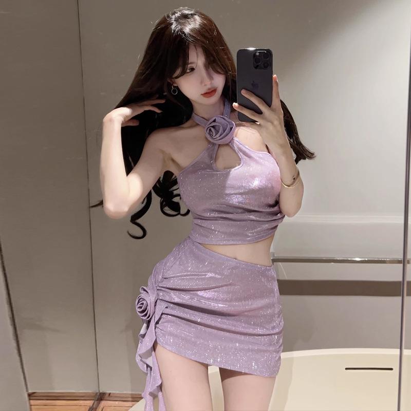 

2025 модная женская одежда Spice Girl трехмерный цветочный ворот топ юбка комплект L