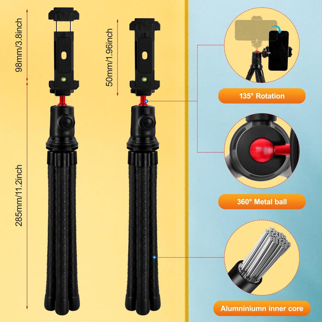 Zeadio Flexible Camera Tripod with Ball Head Cold Shoe Portable Selfie Stick Handle Grip for Vlogging and Travel with Sports Cameras and 360° & Mount,