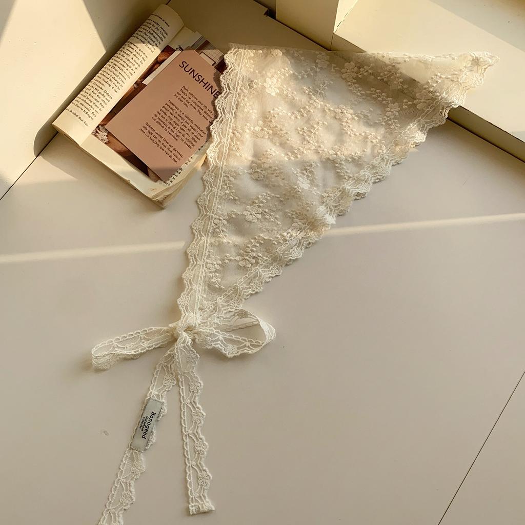 Women S White Lace Tie Triangle Scarf For Jeans Decoration