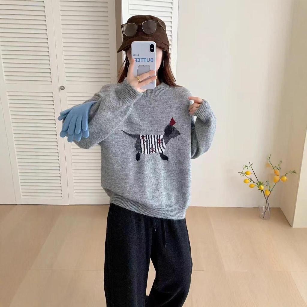 Women's Autumn/Winter 2025 Thickened Embroidered Puppy Pullover Sweater, Age-Reducing Knitted Layered Top