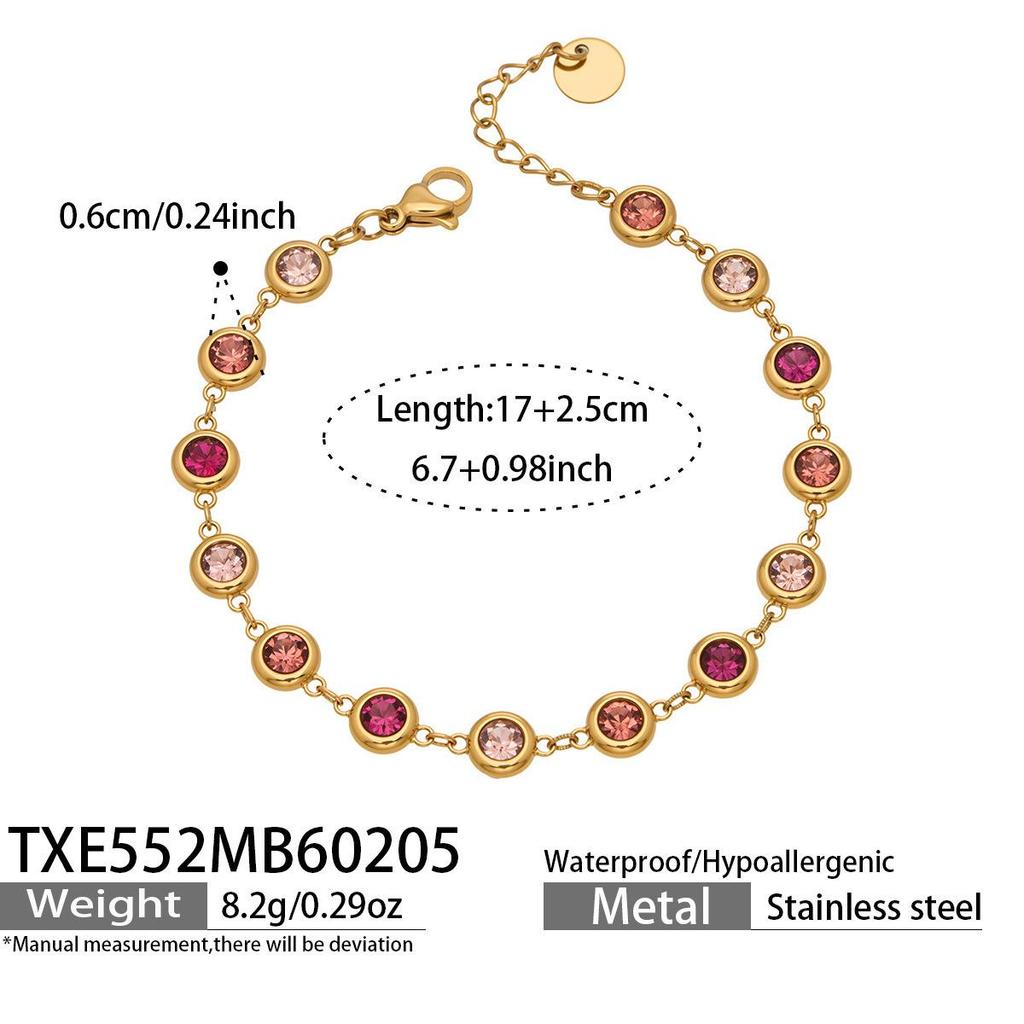 Elegantes Armband- und Halskettenset aus 5A-Zirkonia-Edelstahl mit farbigen Diamantquasten-Ohrringen