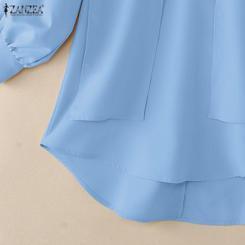 ZANZEA Women Casual Round Neck Solid Color Long Sleeve Loose Blouse