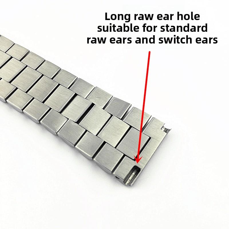 Benutzerdefiniertes Logo Drei Perlen Edelstahl Uhrenarmband Gebogene Schnalle Zubehör Stahlarmband mit Faltschließe und Schnellverschluss