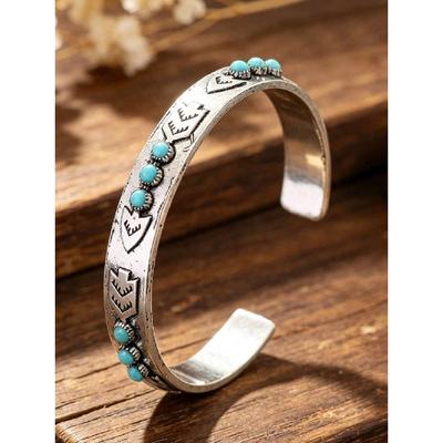 1pc Bohemian Vintage Faux Turquoise Open Adjustable Bracelet