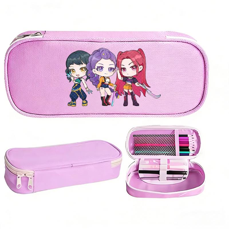 K-pop Demon Hunter Girl Group Pencil Case - Korean Style, Multi-functional Oxford Cloth Stationery Box for Junior & High School Students