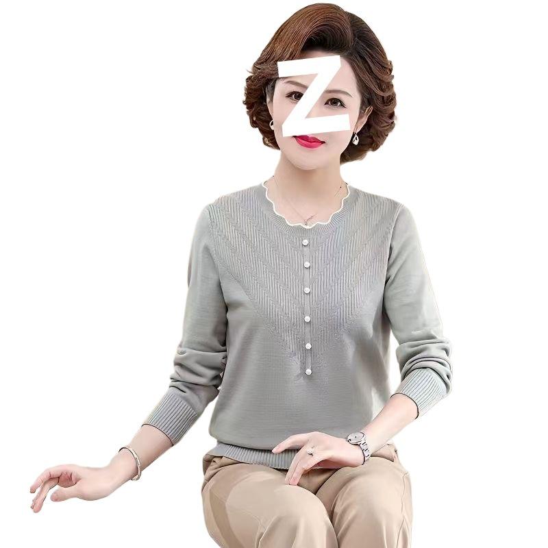 Nouveau Style 2025 Haut Tricot à Manches Longues pour Femmes d'Âge Moyen - Printemps/Automne