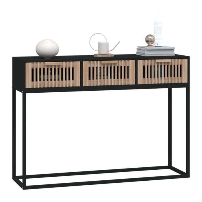 VidaXL Console Table, Side Table with 3 Drawers, Living Room Storage Furniture, Scandinavian, Black Wood 352107