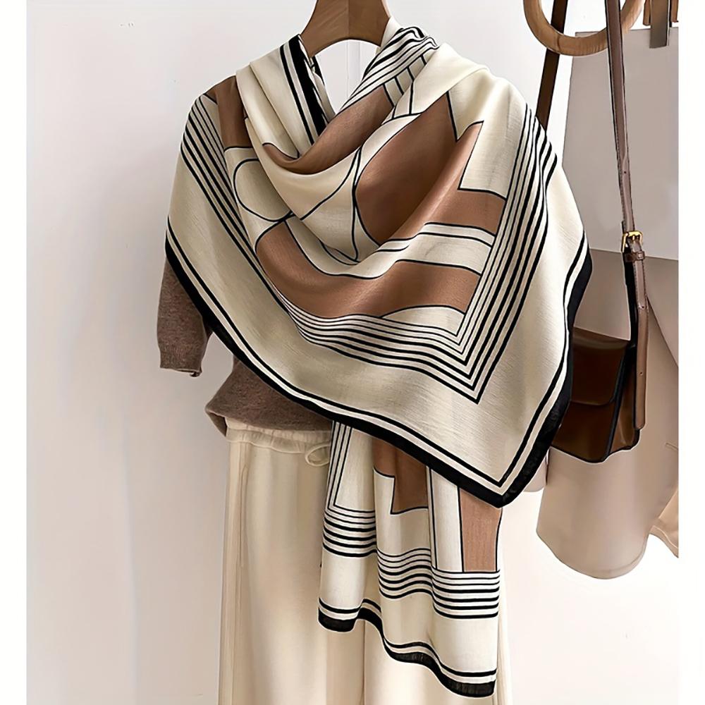 Stylish Striped Scarf Thin Breathable Soft Cozy Shawl Elegant Style Contrast Color Windproof Scarf For Women