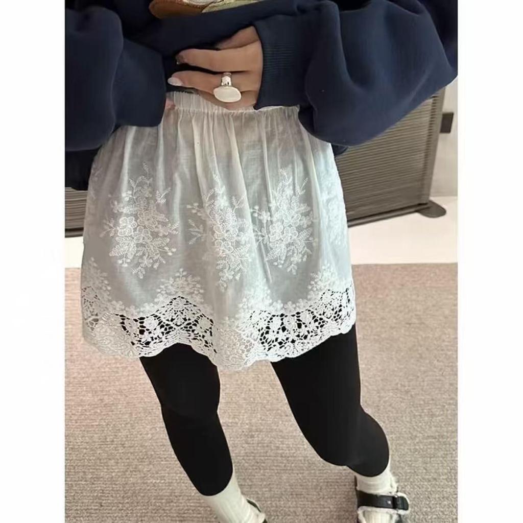 White Lace Ruffled A-line Skirt: Women's Slimming Mid-Waist, Romantic Layered Style, Plus Size Available
