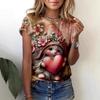 Summer Casual Versatile Animated Character Print Pattern Round Neck Short Sleeved Shirt