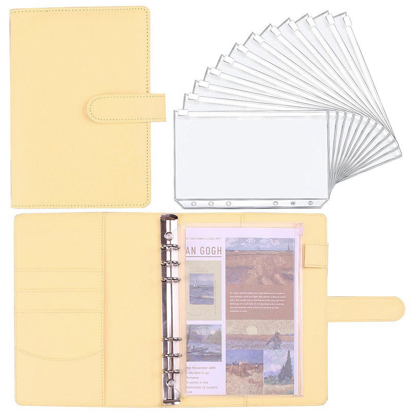 Raccoglitore economico A6 con 12 buste per contanti, raccoglitore per notebook in pelle PU colorata con 12 tasche per raccoglitore A6