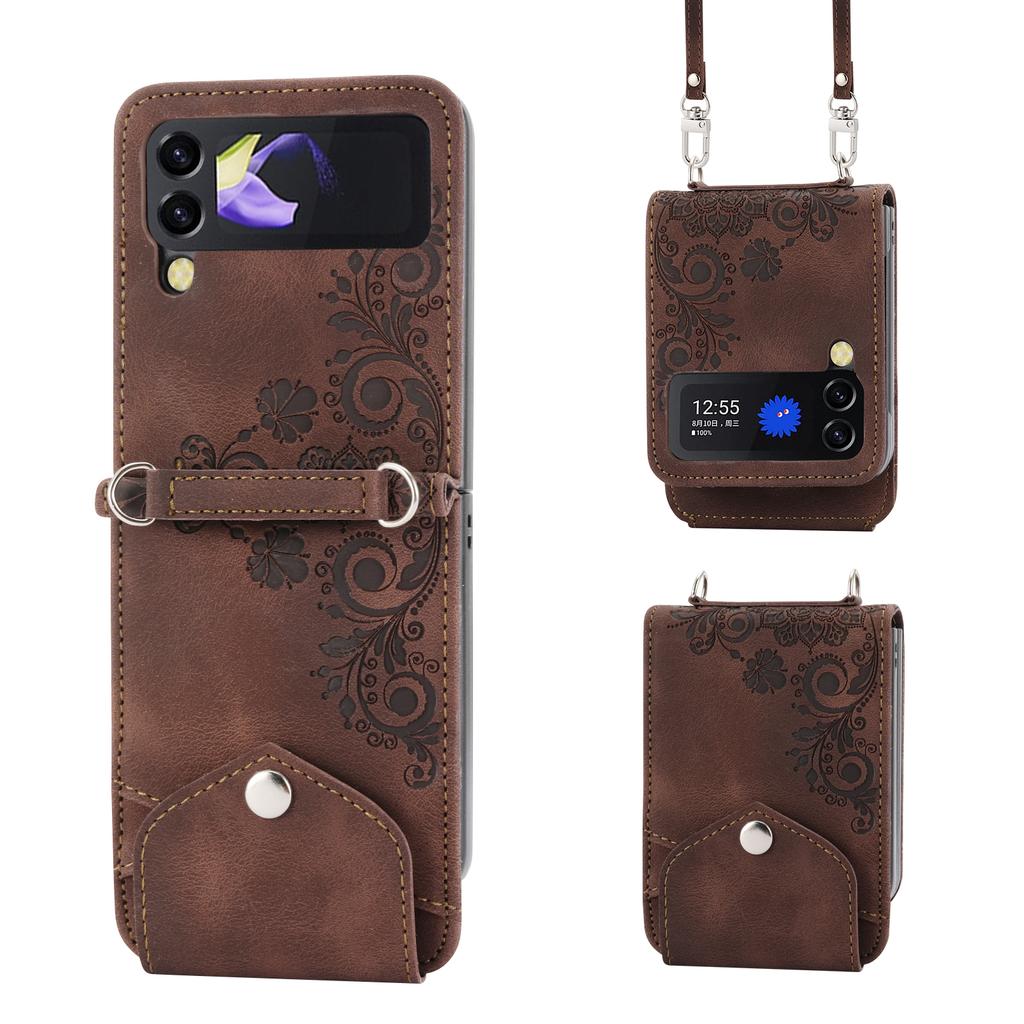 For Samsung Galaxy Z Flip6 5G Leather Case Multiple Card Slots Phone Cover with Shoulder Strap