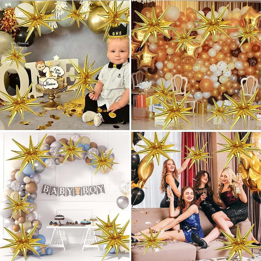 8 Pcs Star Balloons, Huge Gold Explosion Star Aluminum Foil Balloons for Birthday, Baby Shower, Wedding, Bachelorette Party