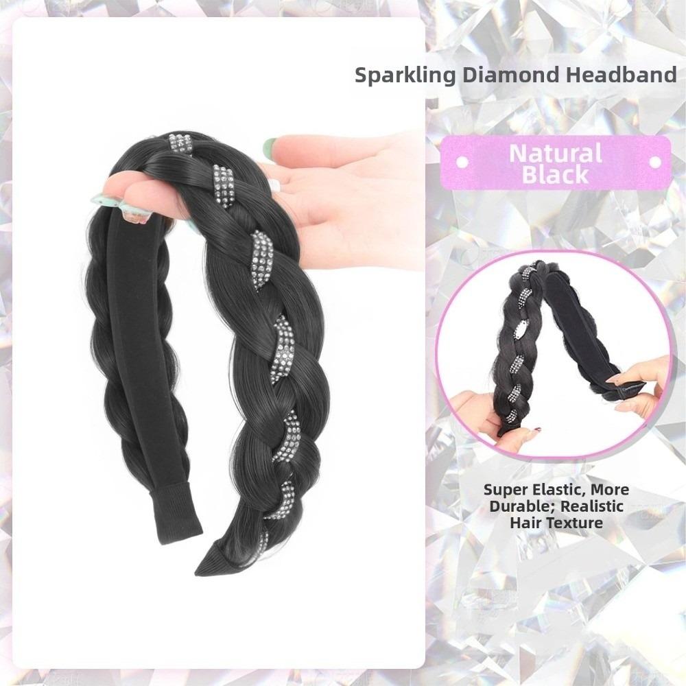 Synthetic Rhinestones Twist Braided Hairband Elegant Fishbone Braids Hair Bands  Party