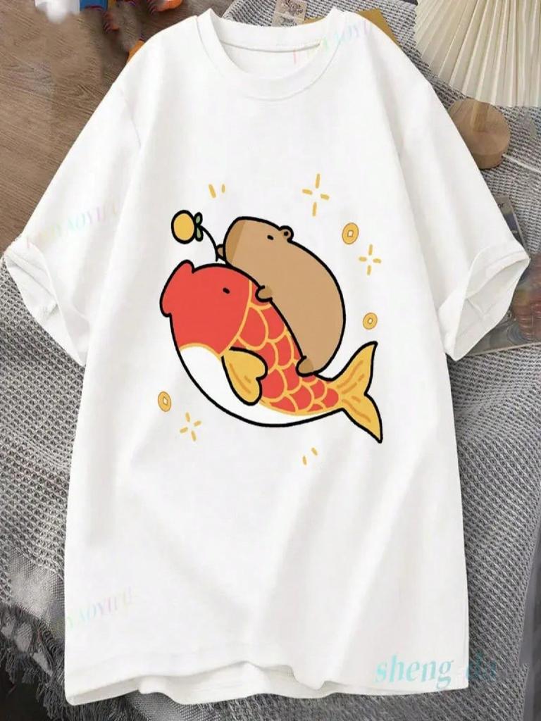 Capybara Shorts Harajuku Clothing 100% Cotton Tees Funny Short Sleeve Tee Cute Wounisex T-Shirts Wounisex's Sumer Clothes Y2k T-Shirt