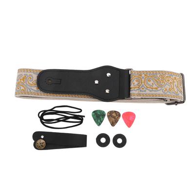 Guitar Strap Vintage Embroidered Pattern Length Adjustable Wide Guitar Belt for Acoustic Electric Guitars Bass Gold