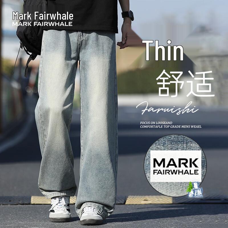 MARK FAIRWHALE Men's Summer Lightweight American Wide-Leg Jeans