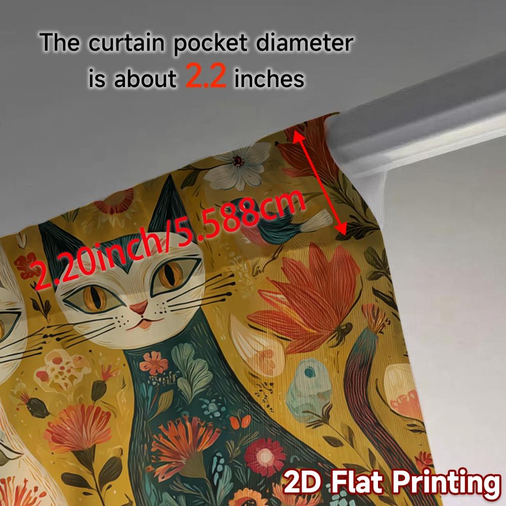 Flat Printing Jit Curtains Without Rod Floral Feline Duo Popular Window Treatment Semi Sheer Set Of 2 Made Polyester