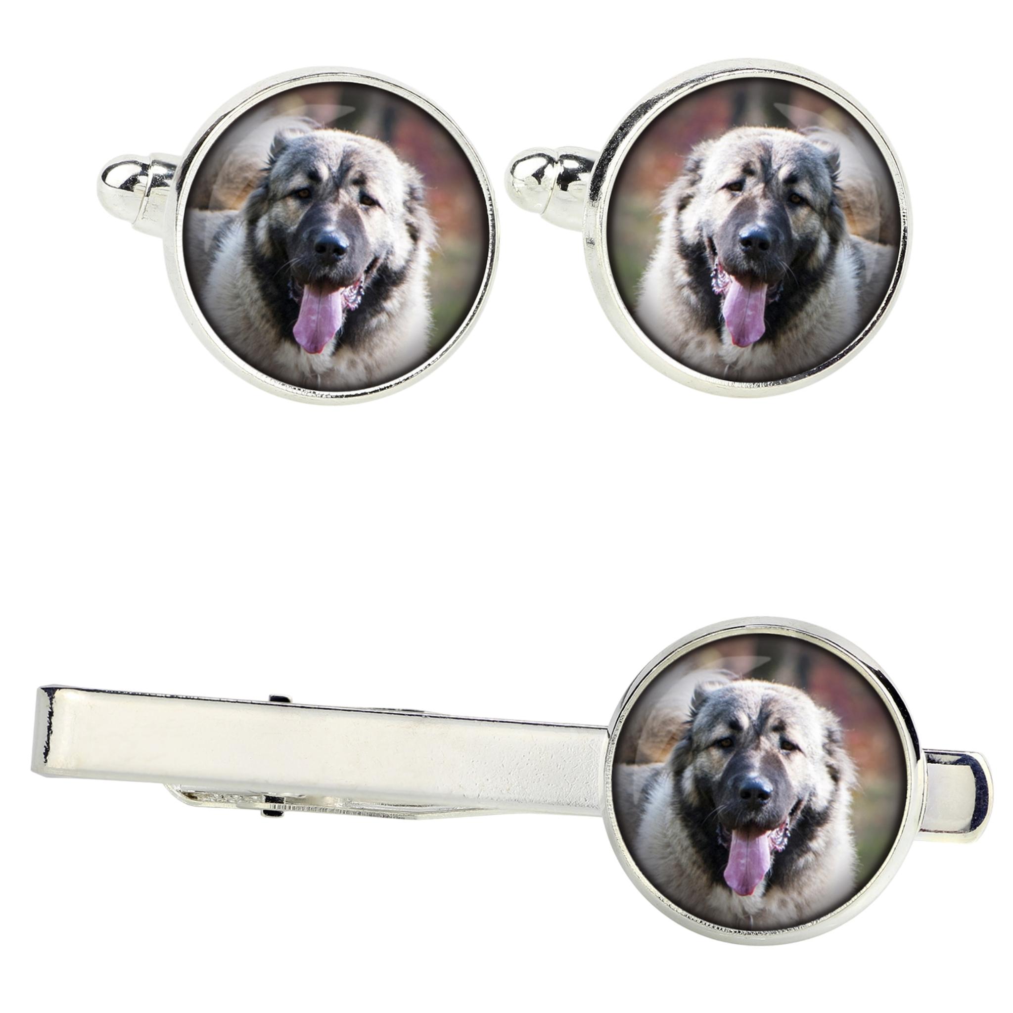 

Caucasian Shepherd Dog, Caucasian Ovcharka - cufflinks and tie with your photo, a suit decoration, men s jewelry from the Art-Dog brand. срібний