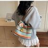 Fashionable Woven Straw Women'S Shoulder Bag Large Capacity Tote Bag Summer Holiday Style Polyester Material Bag