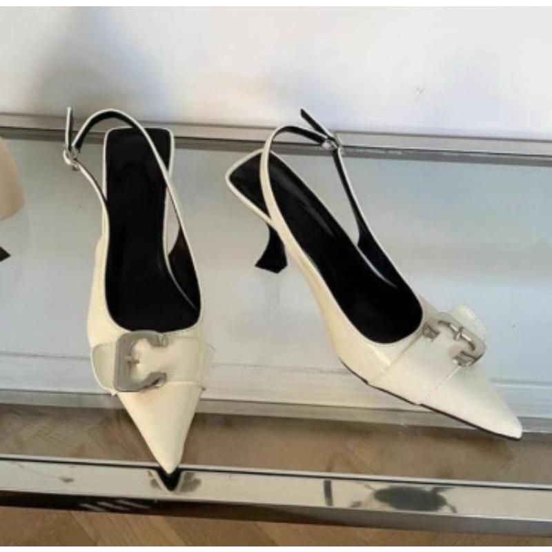 Fashion Luxury Brand Designer Women Sandals Fashion Pointed Toe Buckle Strap Metal High Heeled Kitten Heel Elegant Single Shoes Female