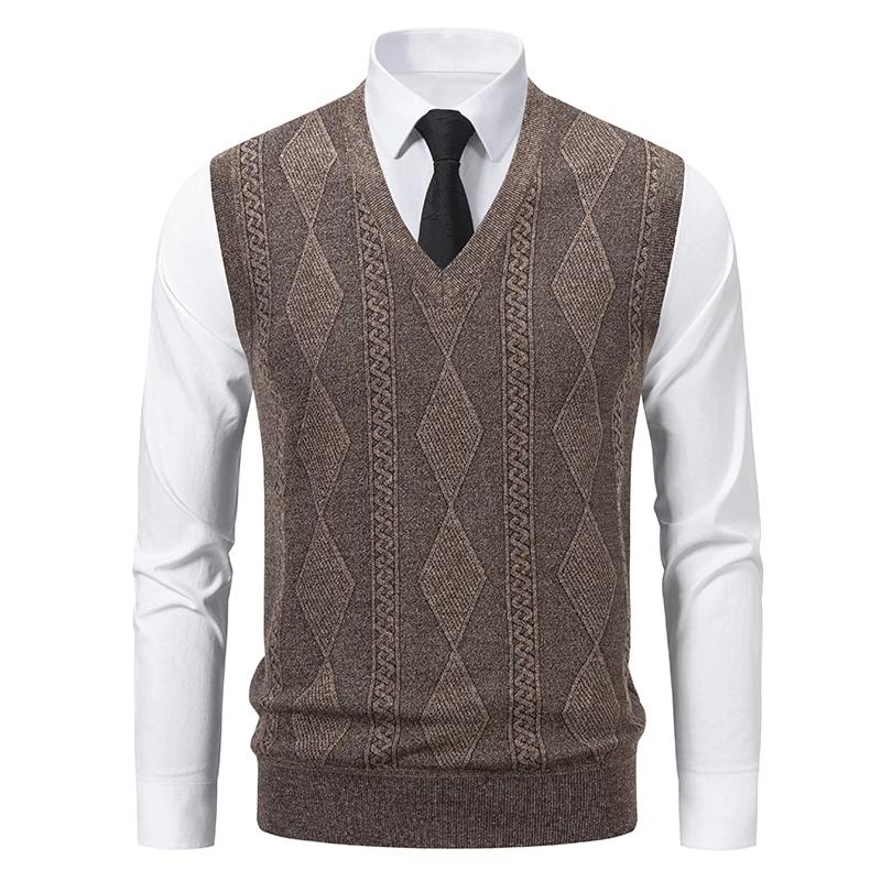 Podzimní Zimní Pulovry Vesty Svetr Pánský Teplá Pletená Vesta Módní Smart Casual Výstřih do V Bez Rukávů Pletené Pulovry Volná Vesta