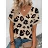 Womens V-Neck Short Sleeve T-Shirt With Leopard Print 3D Effect Colorful Ink Loose Fit Casual Office Wear