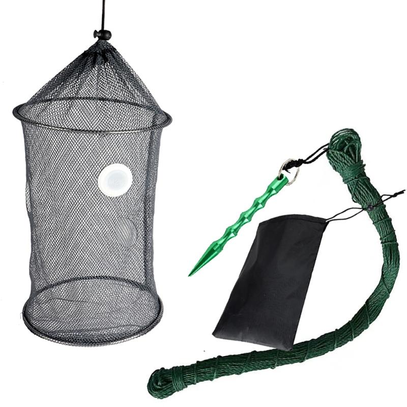Foldable Floating Fish Basket Baits Trap for Catching Minnows Shrimp with Mesh Construction Multifunction Fishing Net