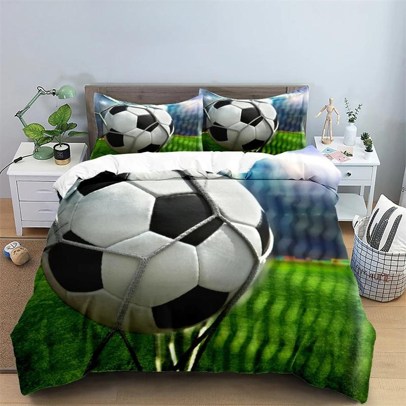 Fotboll Sängkläder Set 3D Fotboll Barn Påslakan Enkelt Dubbelt Sport Pojke Hemtextil Täcke Nordiska Överdrag för Säng King Full