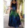 Boho Casual Loose Sleeveless V Neck Swing Long Dress Women Plus Size Fashion Printing Summer Beach Off-the-shoulder Dress