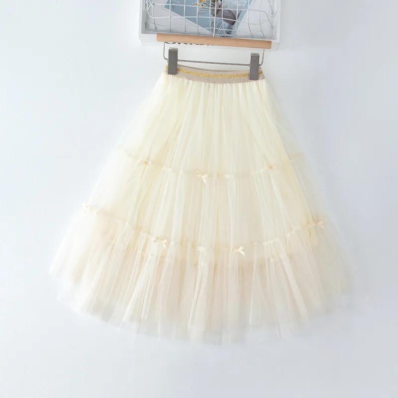 Girls Skirt Summer Mesh Fashion All-match Princess Skirt for Kids Casual Elastic Waist Teen School Children Long Skirt 4-12 Years