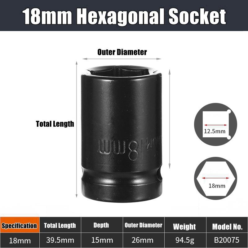 1/2" Drive Deep Impact Socket Set Drive Metric Wrench Black Socket Deep Impact Socket Pneumatic Wrench Head Tire Removal Tools