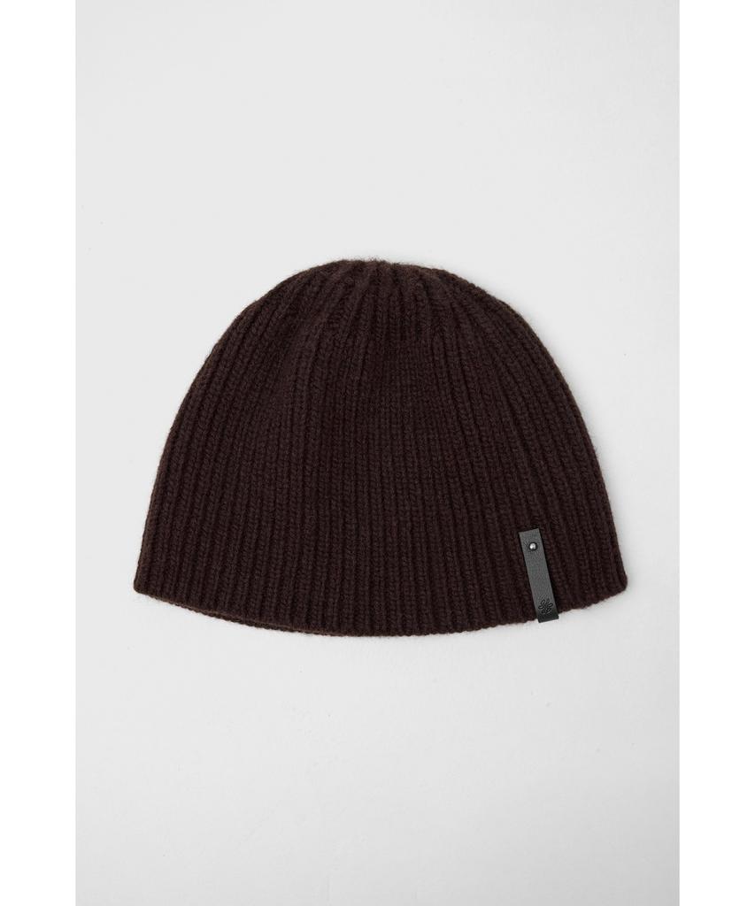 YOUTH Leather Trim Knit Beanie - Brown