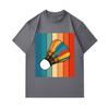 Men's 100% Cotton Crew Neck Short Sleeve T-Shirt, Retro Rainbow Striped Badminton Shuttlecock Graphic Casual Tee for Daily Wear